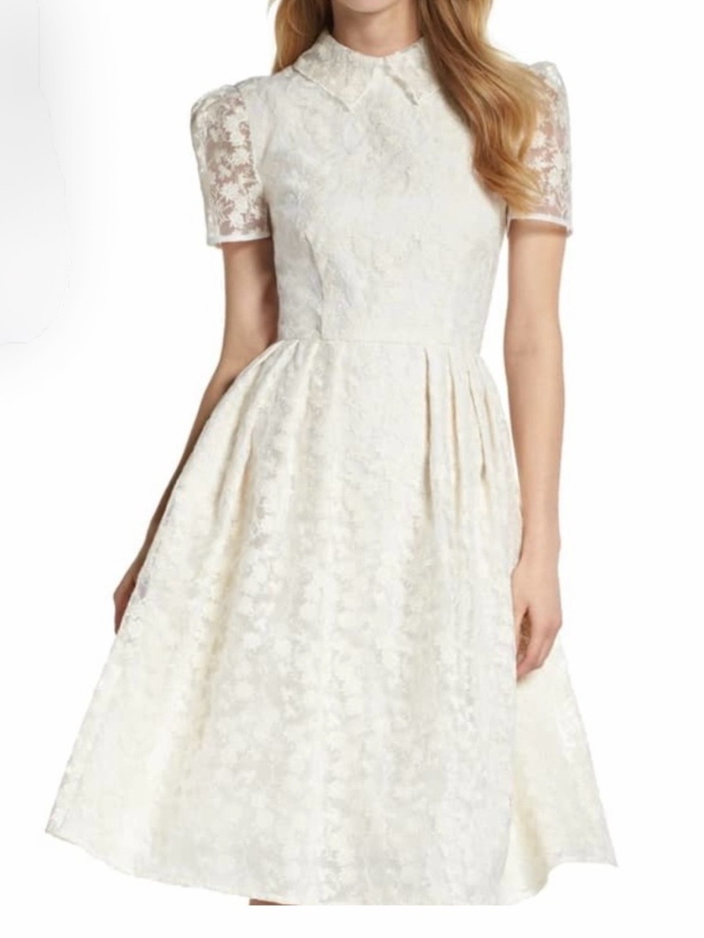 Gal Meets Glam Amelia Embroidered Fit & Flare Dress Size 16 Ivory Cream Wedding